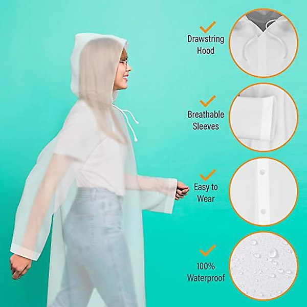 Eva Regnkappa Vattentät Regnponcho Återanvändbar Unisex Män Kvinnor Lång Transparent Regnkläder