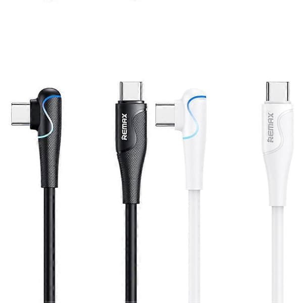 REMAX RC-192a Carrie Series PD 60W USB-C / Type-C till USB-C / Type-C 90 graders armbåge snabbladdande speldatakabel White 1m