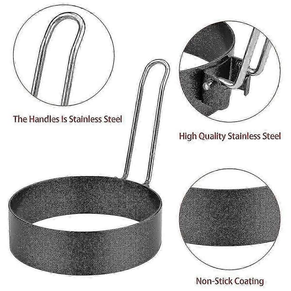 6-pak æggeringe, runde æggeringe i rustfrit stål, non-stick stegeæggeforme [MI] black