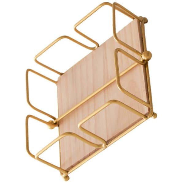 Moderne serviettbeholder med trebunn, elegant design for spisebord, solid og dekorativ holder Gold