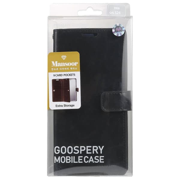 GOOSPERY MANSOOR DIARY 9-korts skinndeksel til telefon Black For Samsung Galaxy S24 5G