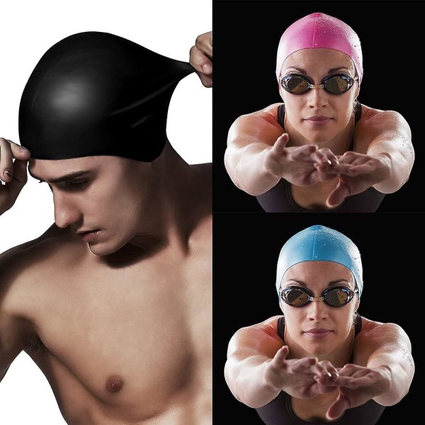 3 delar silikonbadmössor, unisex, vattentät, slitstark, elastisk, lämplig för simmare med långt, tjockt eller lockigt hår, lämplig för barn