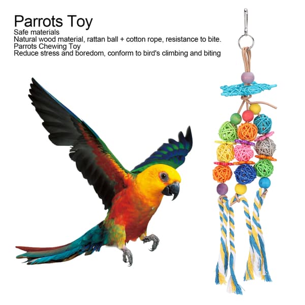 [RM]Parrot Rattan Ball Chew Toy Cage Hanging Bird Biting String 2 Pcs