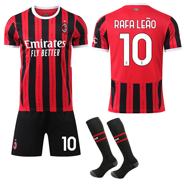 2024-2025 AC Milan Hemma Barn Vuxen Fotbollströja med Strumpor No.10 R.Leão No.10 R.Leão No.10 R.Leão 18
