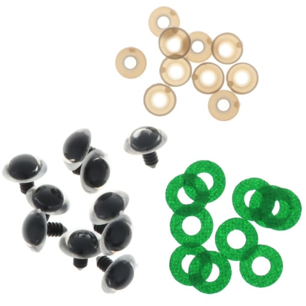 10 st Plast Säkerhetsleksaksögon + Glitter Nonwovens + Bricka 18mm Grön