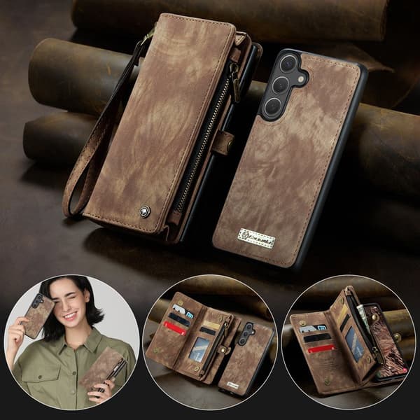CaseMe Wallet Case for Samsung Galaxy S26 Artificial Leather with Detachable Strap - Brown