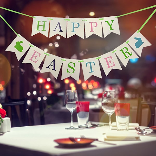 1 Set Hängande Banner Glad Påsk Festlig Atmosfär Kraftpapper Delikat Dragande Kanin Party Vimpel Flagga Party Tillbehör