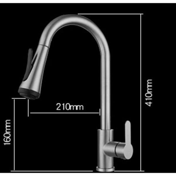 [RM] Kitchen Faucet with Pull-Out Spout 4 Modes - Single-Handle Mixer - Stainless Steel - Modern Design - With Silver Spray KLB