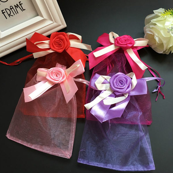 10 st organza tulpan rosett handväska börs 13 x 18cm lila