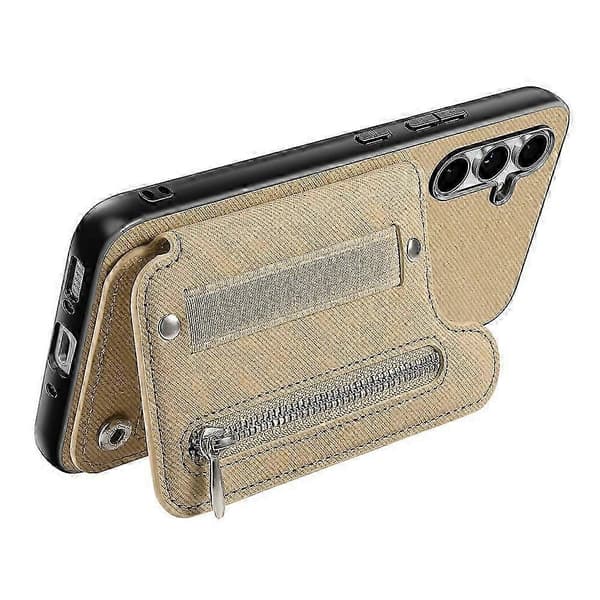 Kompatibel med Samsung Galaxy A26 5G-deksel RFID-kortholder Jeansstofftekstur Skinnbakdeksel med elastisk håndleddsrem Khaki