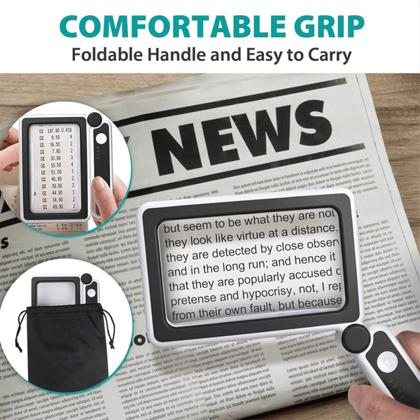 [RM]4X Large Magnifying Glass with Light for Reading Illuminated Magnifier with 10 LED Foldable Handheld Magnifiers for Seniors