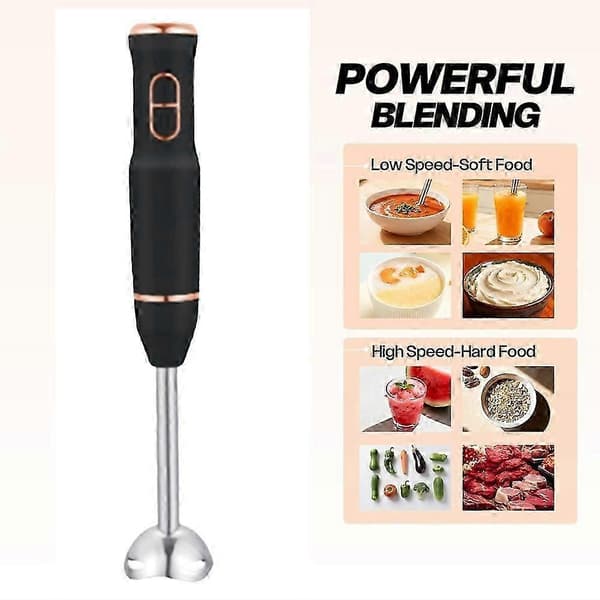 Håndholdt stavblender med knive i rustfrit stål til køkkenmadblanding, lyseblå stavblender, EU-stik sort White