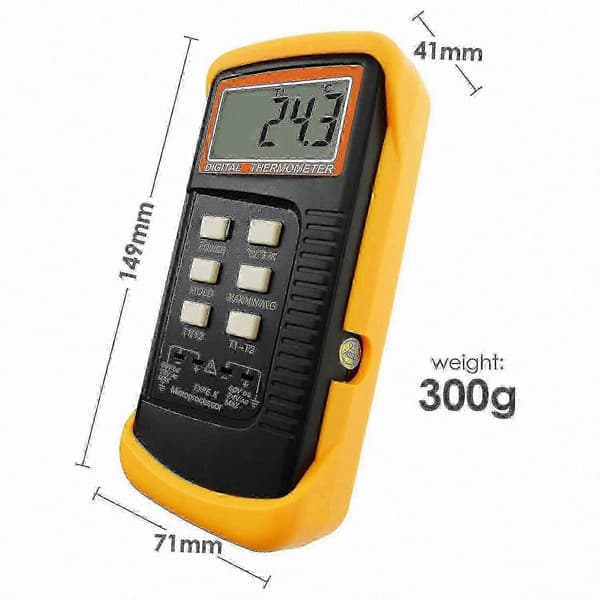 Termometer i rustfrit stål med 4 termoelementer, højtemperatursensor op til 1300C, Celsius/Fahrenheit/Kelvin-skala, holdbare kablede prober til industri