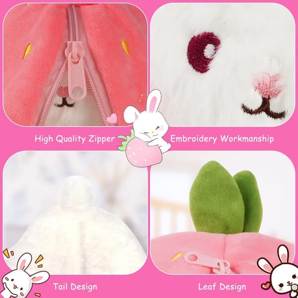 [RM]Plush Rabbit, Reversible Rabbit-Carrot-Strawberry Pillow with Zipper