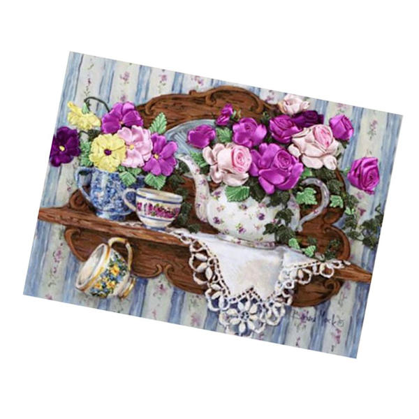 Bandbroderi kit för nybörjare färgglatt blommönster DIY dekor
