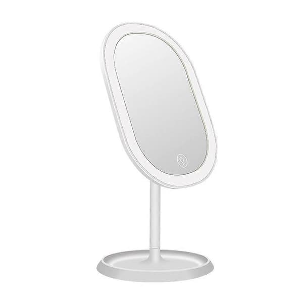 LED-speil, smarte lysinnstillinger og USB-lading, 180° sammenleggbart bordsspeil, hvitt, speiloverflate 16,7*11,7 cm