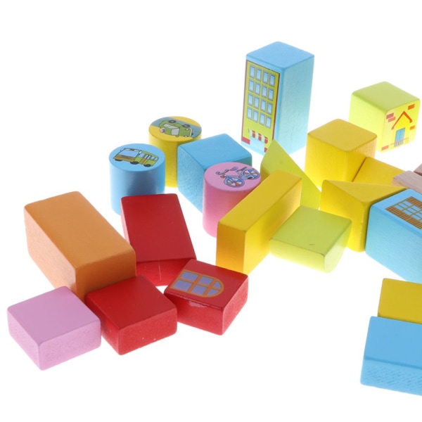 46 st Geometri Trä Kognitiva Block Stapling Barnspel Leksak - Stad