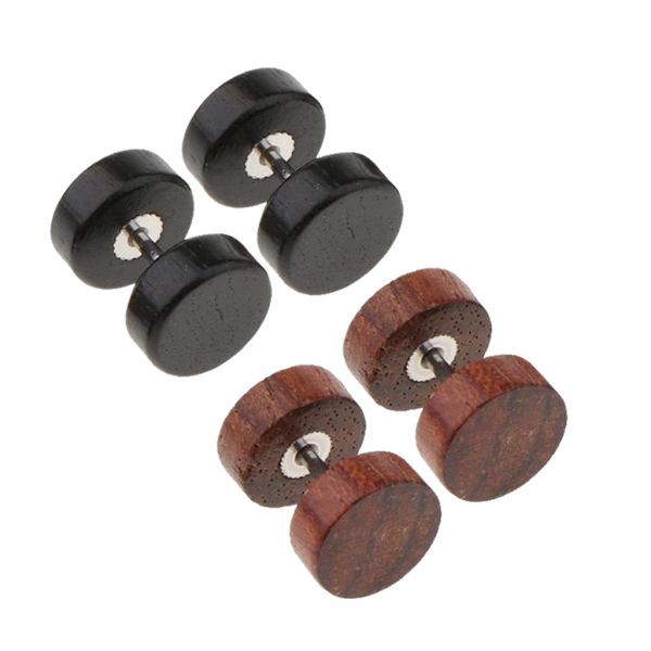 2 Par Illusion Gauge 1,2 mm Rostfritt Stål Trä Örhängen Färg2