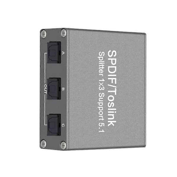SPDIF Digital Audio Splitter 1x3 Toslink Optisk 3-vejs adapter understøtter LPCM 2.0 DTS -AC3 til /TV// Gray