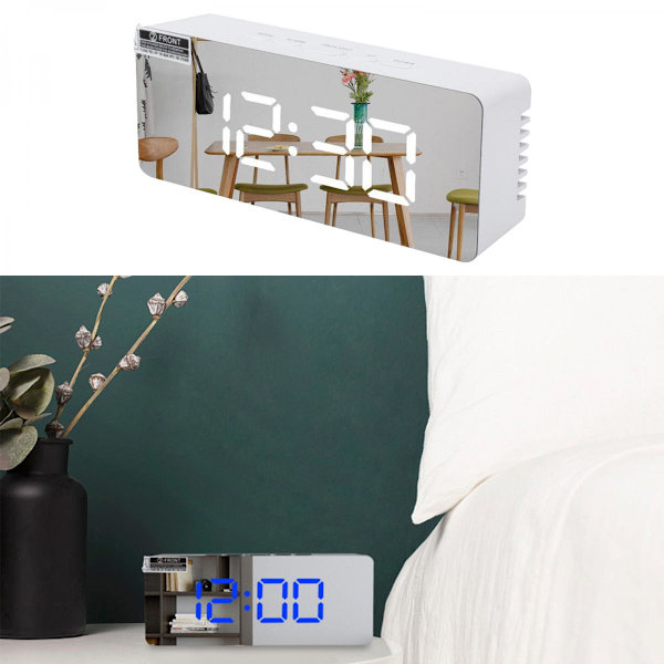 Digital LED Väckarklocka med Spegeldisplay 14x3.4x5.5cm Vit