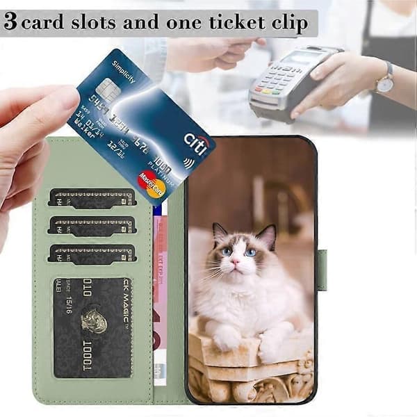Till Samsung Galaxy S23 FE 5G Tecknade Katter Läderfodral Green
