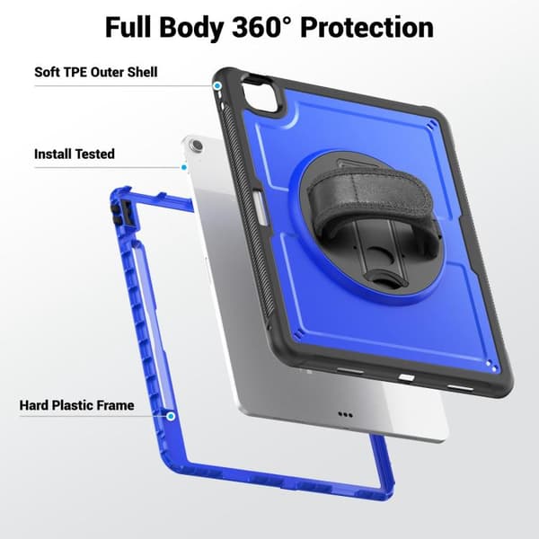 iPad Air 13 2025/2024 Case with Transparent Rotation and Smart Leather Case with Keyboard[RM] Mörkblå