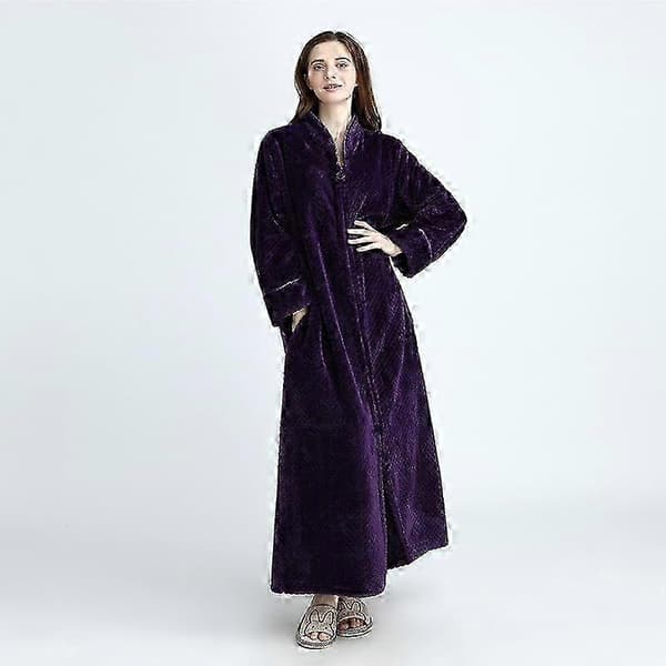 [RM] Efterår & vinter lynlås fløjl badekåbe plus størrelse natkjole mænd kvinder fortykket pyjamas flannel hætte navy blue L(60-80kg)