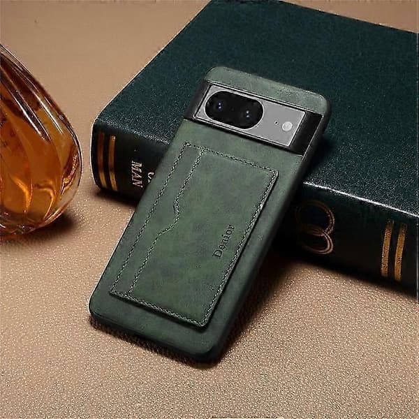 Retro nahkainen TPU PC -puhelinkotelo korttipidikkeellä Pixel 8:lle Green