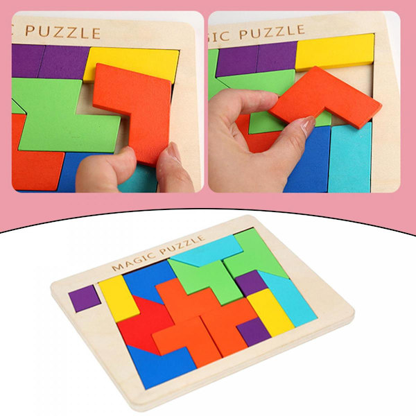 Trä Tangram Pussel Montessori Leksaker för Barn