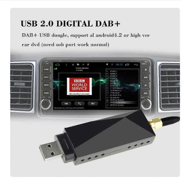 Universell DAB-bilradio med USB-adapter Android GPS-stereomottaker Bluetooth FM AM for de fleste kjøretøy