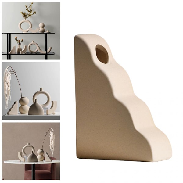 Modern Vit Keramisk Blomvas Skrivbord Matt Oregelbunden Blomsterarrangemang E