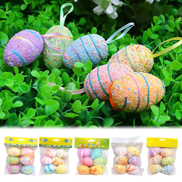 6 st Färgglada Målade Påskägg Hängande Ornament för DIY Hantverk Heminredning Nya C
