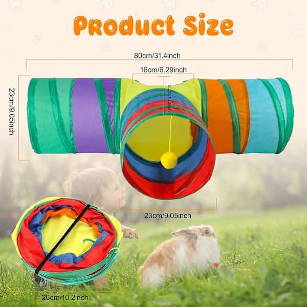 Rabbit Tunnels & Tubes Foldable 3-Way Rabbit Hideaway Activity Tunnel Toys For Dwarf R,A[RM]