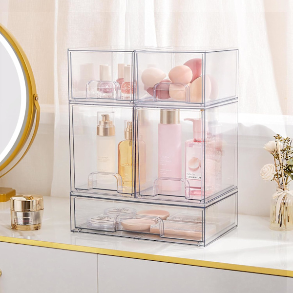 [RM] 5-piece Transparent Small Stackable Storage Drawer Set, Acrylic Bathroom Makeup Box (for Vanity, Pantry, Home Organization)