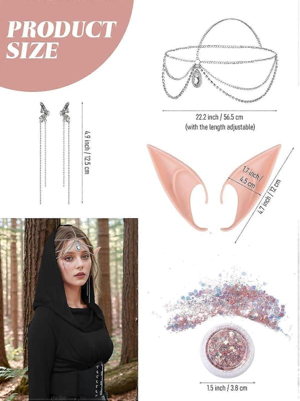 [RM] 10 stk. middelalder- og renæssance-kostumesæt til kvinder, middelalderkappe med hætte, elver-tilbehør til Halloween-cosplay Black Medium