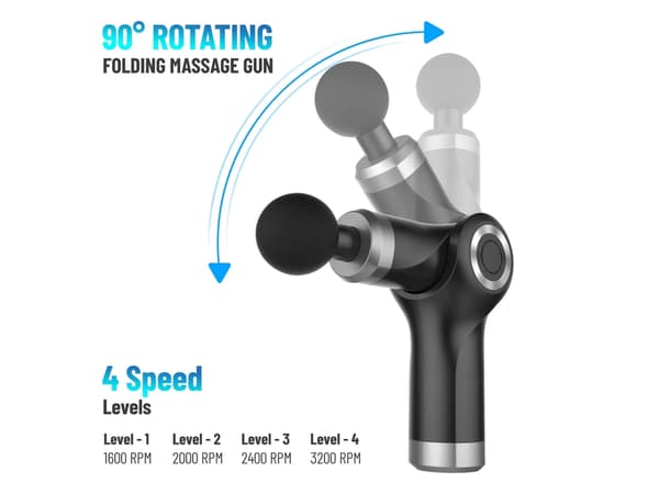 [RM] Electric Muscle Massage Gun, Foldable Deep Tissue Massager 4 Speed Adjustable, Blue