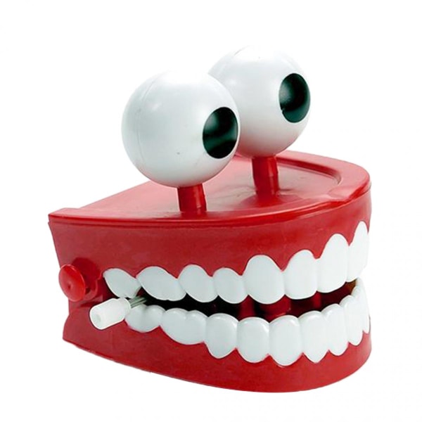 Clockwork Mechanism Wind Up Roliga Chatter tand tänder med LED-ögon