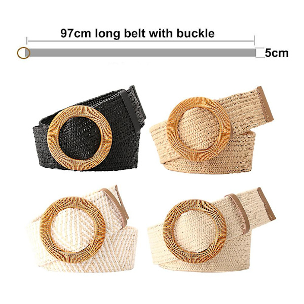 Vävt Bälte för Kvinnor Halm Elastiskt Stretch Midjebälte Boho Bälten Dam Sommar Strandklänning Bälten 4st