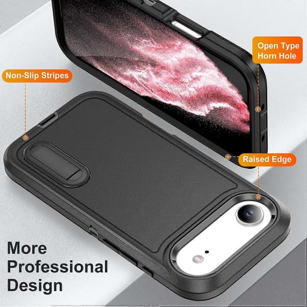 Fodral med stativ för iPhone 17 Air – 3-i-1-design i PC, silikon och EVA Black Black Black