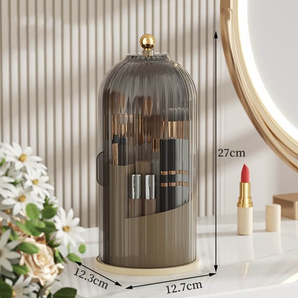[RM] Cosmetic Storage Box Transparent Rotating Sliding Door Makeup Brush Display Case Black Lid