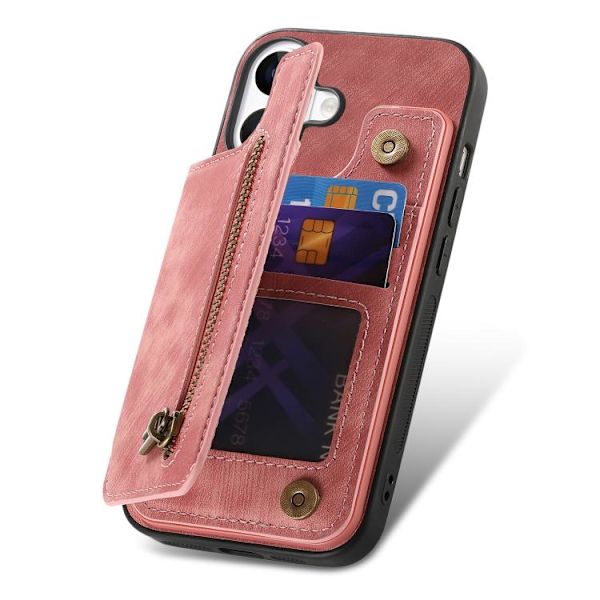 [RM]iPhone 17 Retro Leather Zipper Case Rosa