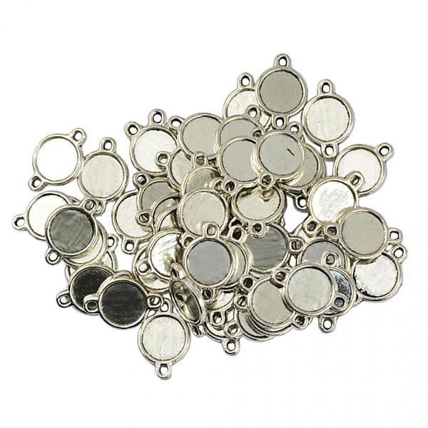 50 Stycken Dubbelsidiga Runda Cabochon Tomma Infattningar Hänge Bricka Bas Tibetanskt Silver 10mm