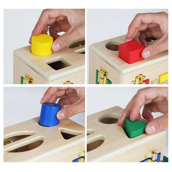 Montessori Färgglad Låsbox Djurmatchningsspel Trä Barn Pedagogisk
