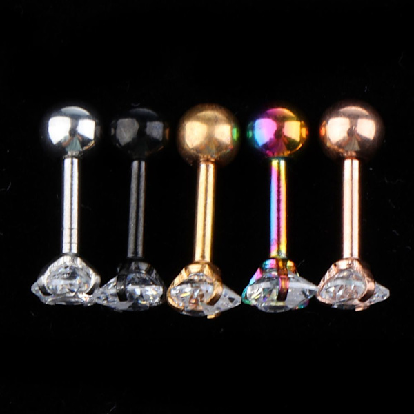5 st rostfritt stål strass labret läpp öra stud örhänge 16g hjärta kristall