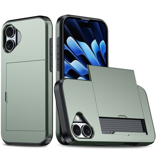 [RM] Case for iPhone 17, Drop-Proof Protective Case with Card Holder, Military Green