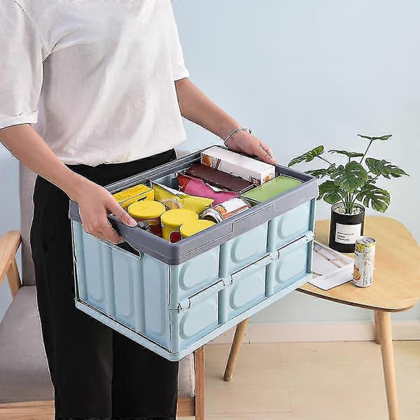 Sammenleggbare oppbevaringsbokser Kasser med lokk Plastboks Blå
