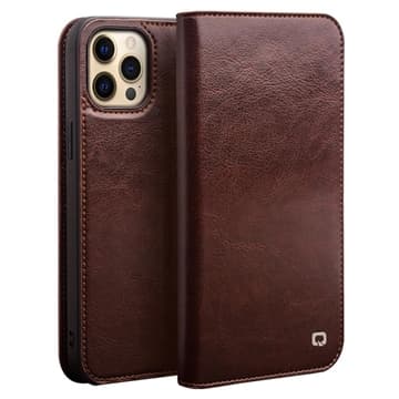 [RM]Qialino Classic iPhone 13 Pro Leather Wallet Case - Brown Brun brown