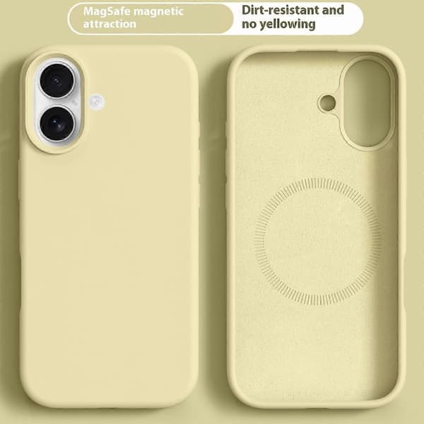 [RM]For iPhone 17-deksel kompatibelt med MagSafe flytende silikon PC-telefondeksel Light yellow Light Yellow
