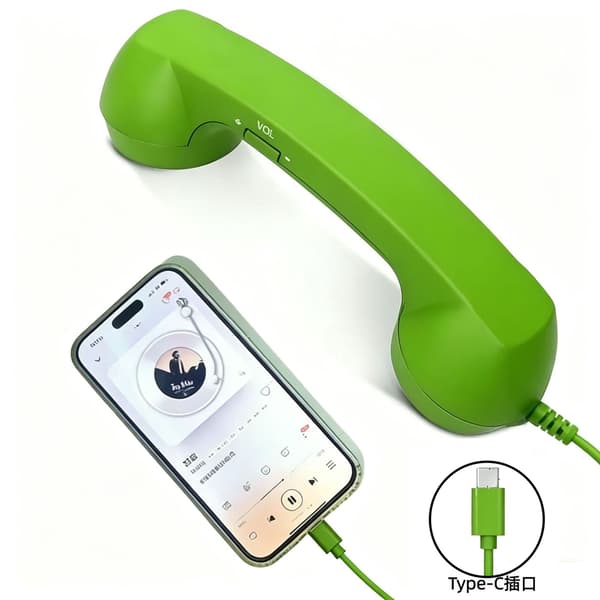 [RM]USB-C Retro Phone Handset for Mobile Phones - Plug & Play Receiver Radiation Safe Comfortable Calling for iPhone & Android [DB] Black green