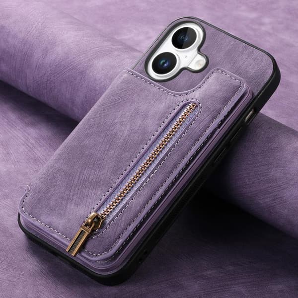 [RM]iPhone 17 Retro Leather Zipper Case Purpur
